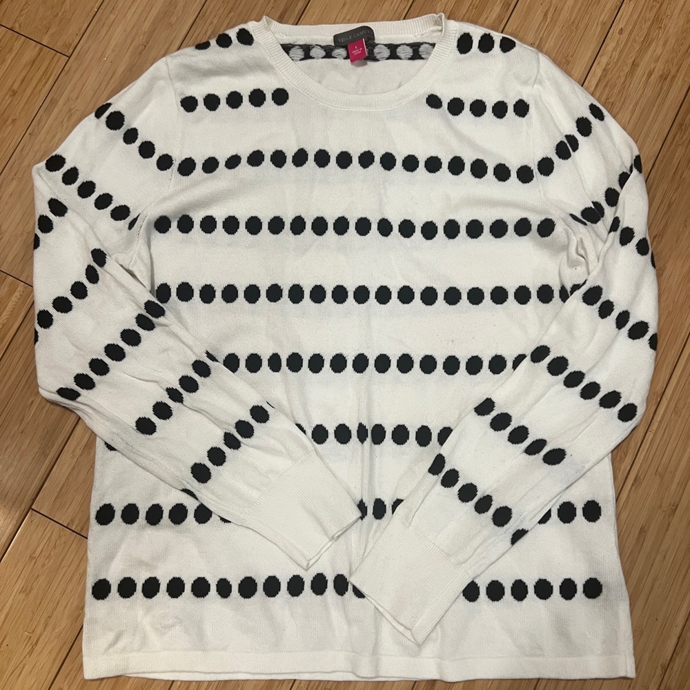 White & Black Dot Stripe Crewneck Sweater